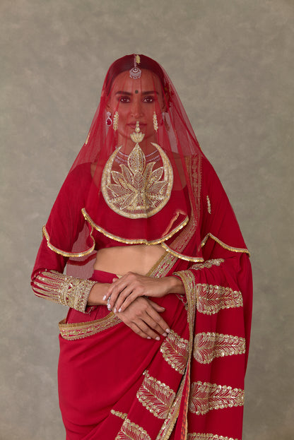 Red Son-Patti Saree