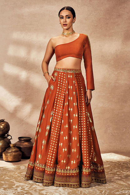 Rust Foil Lehenga Set