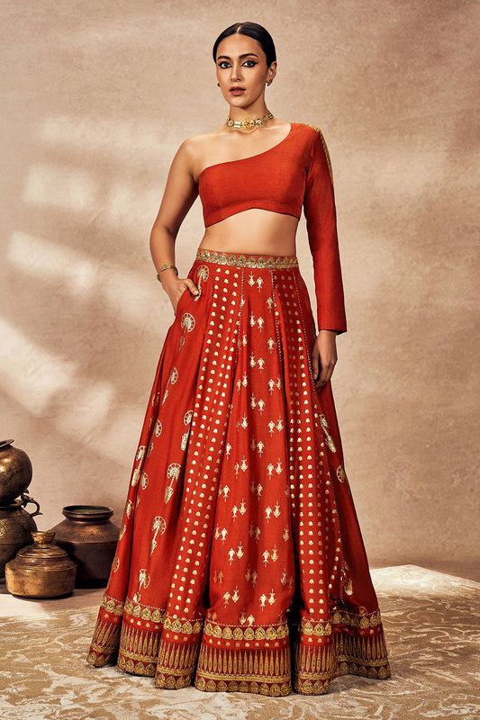 Rust Foil Lehenga Set