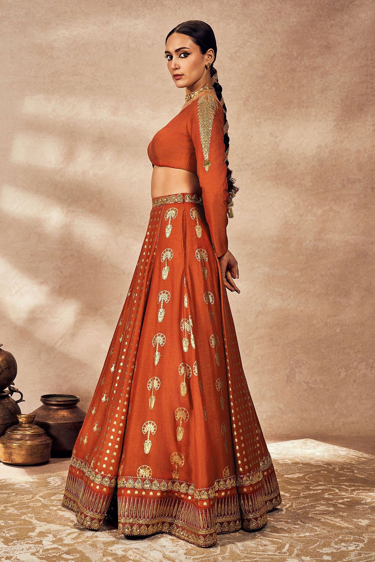 Rust Foil Lehenga Set