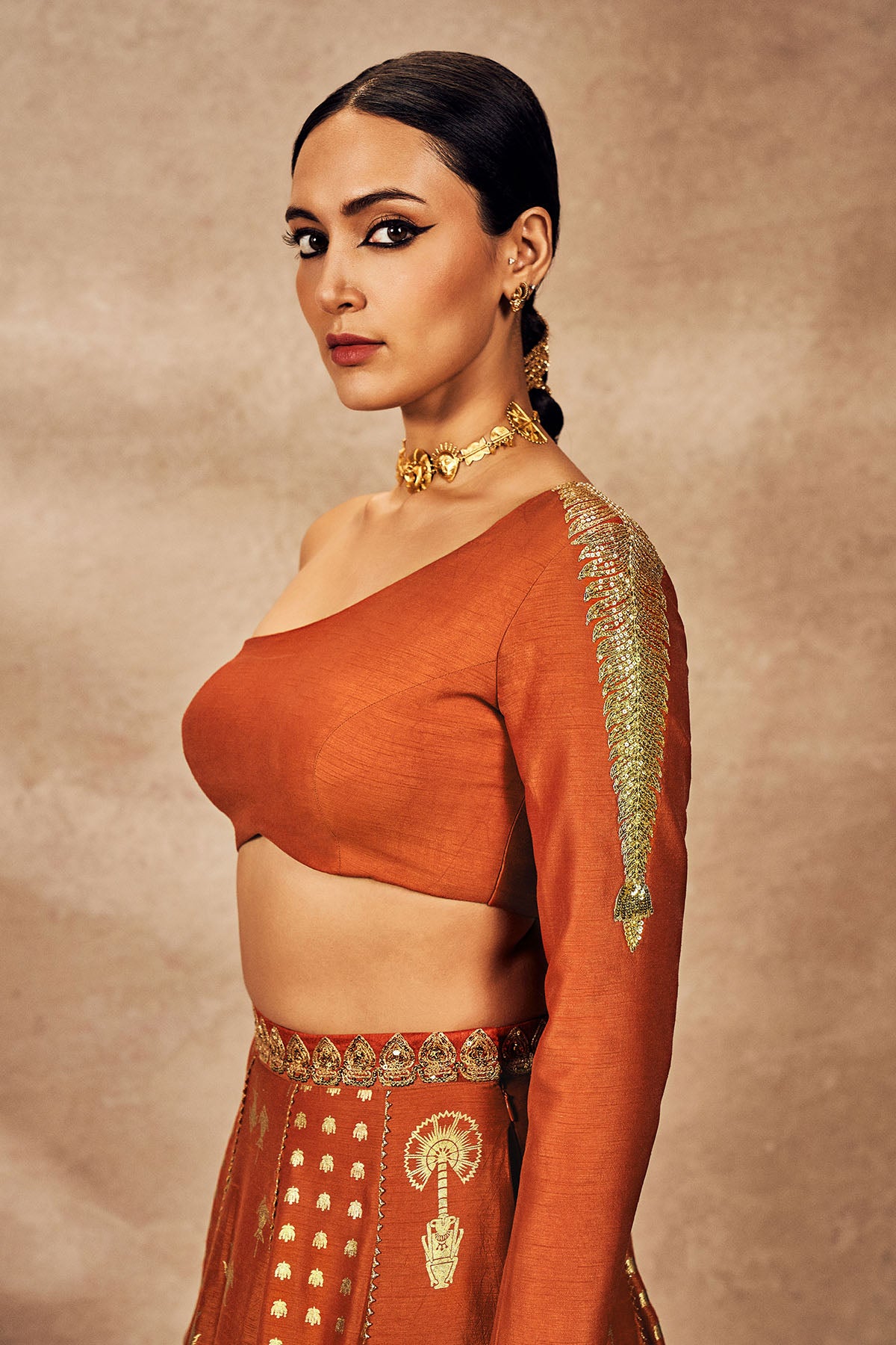 Rust Foil Lehenga Set