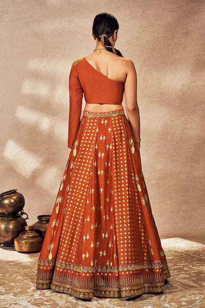 Rust Foil Lehenga Set