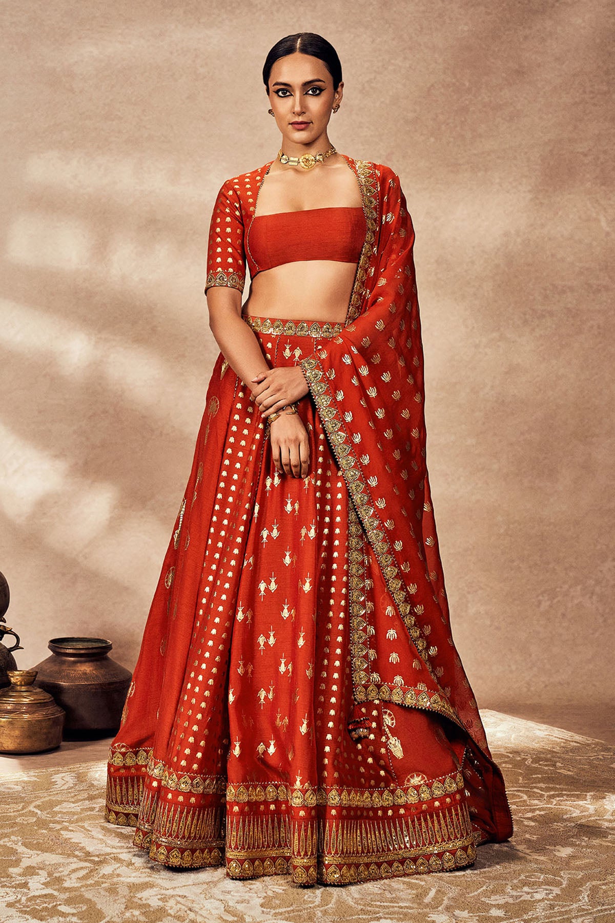 Rust Foil Lehenga Set