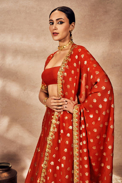 Rust Foil Lehenga Set