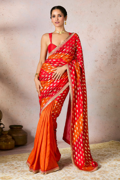 Rust Stripe Foil Saree