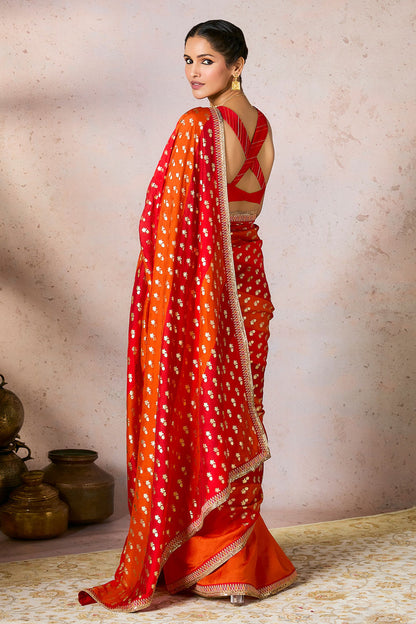 Rust Stripe Foil Saree