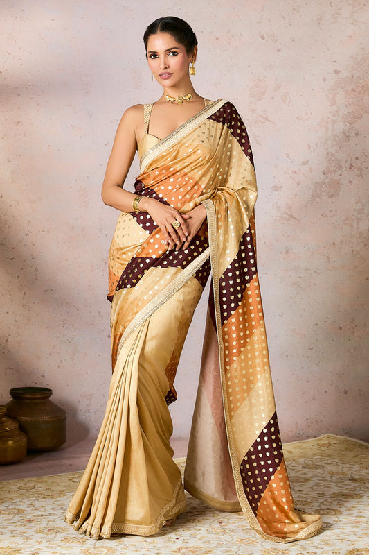 Beige Stripe Foil Saree