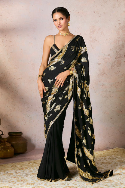 Black Potters Touch Gota Saree