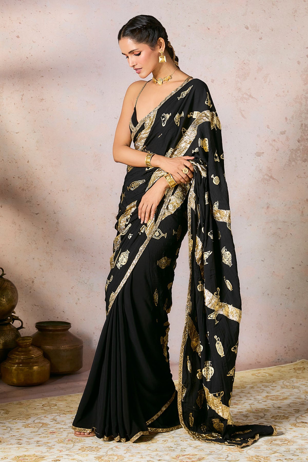 Black Potters Touch Gota Saree