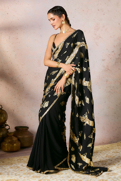 Black Potters Touch Gota Saree