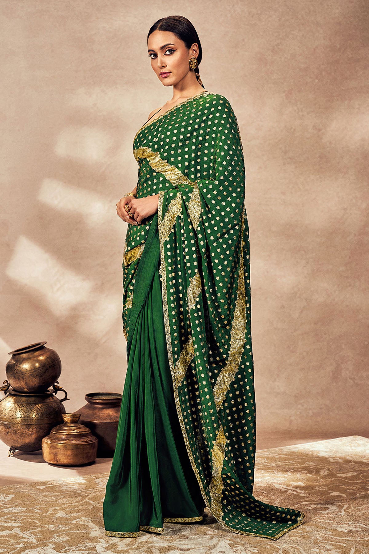 Green Palmscape Gota Saree