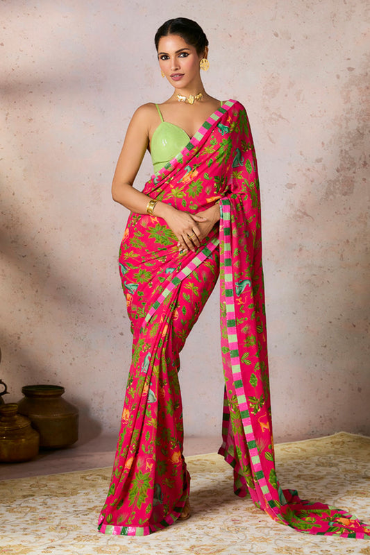 Pink Tropical Rhapsody Saree