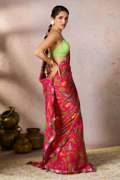 Pink Tropical Rhapsody Saree