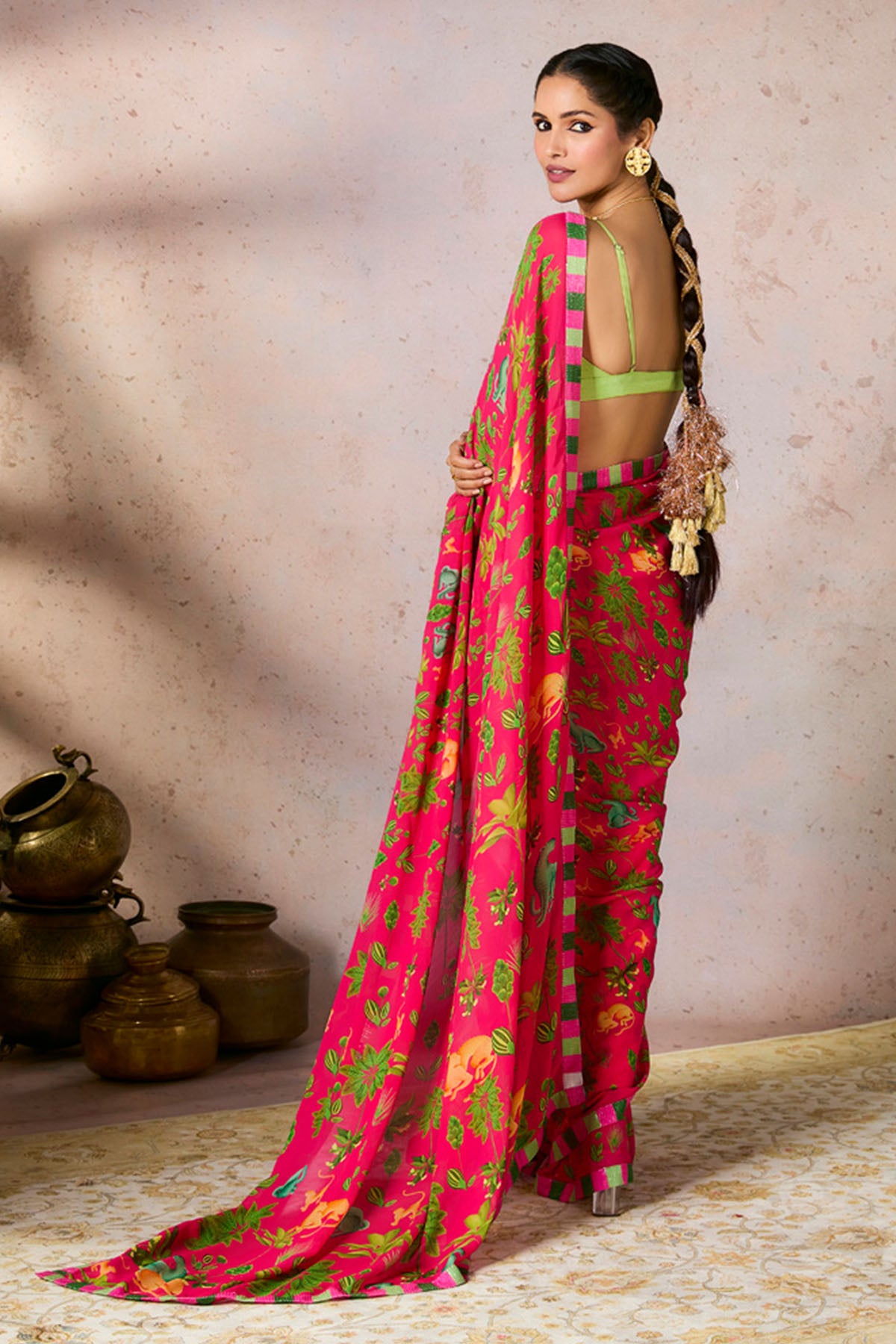 Pink Tropical Rhapsody Saree