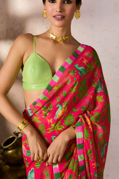 Pink Tropical Rhapsody Saree