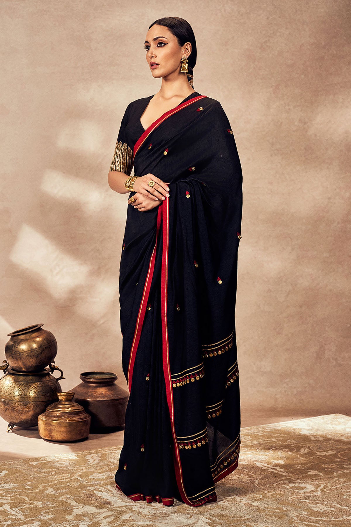 Black Coin Work Saree