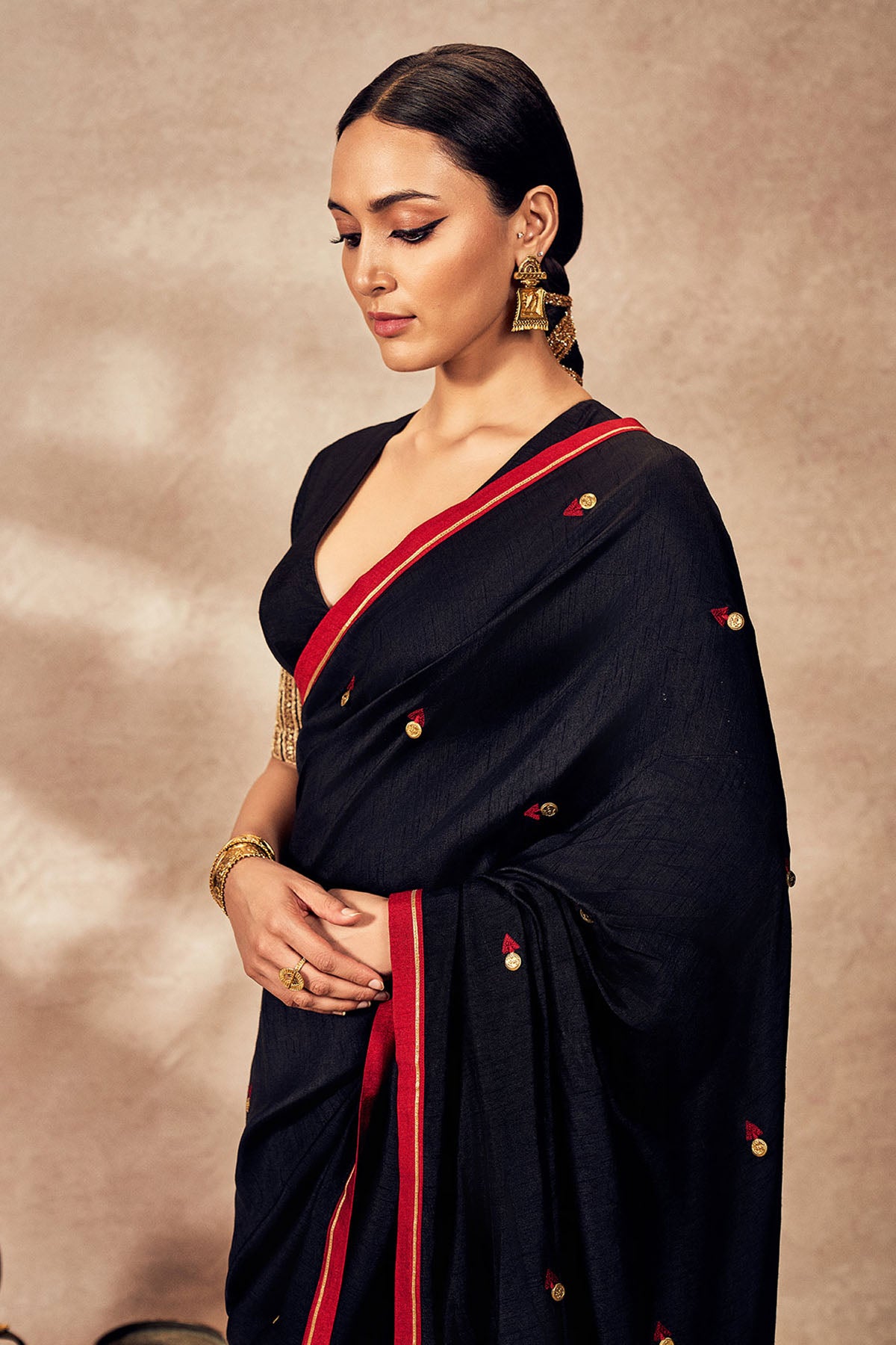 Black Coin Work Saree