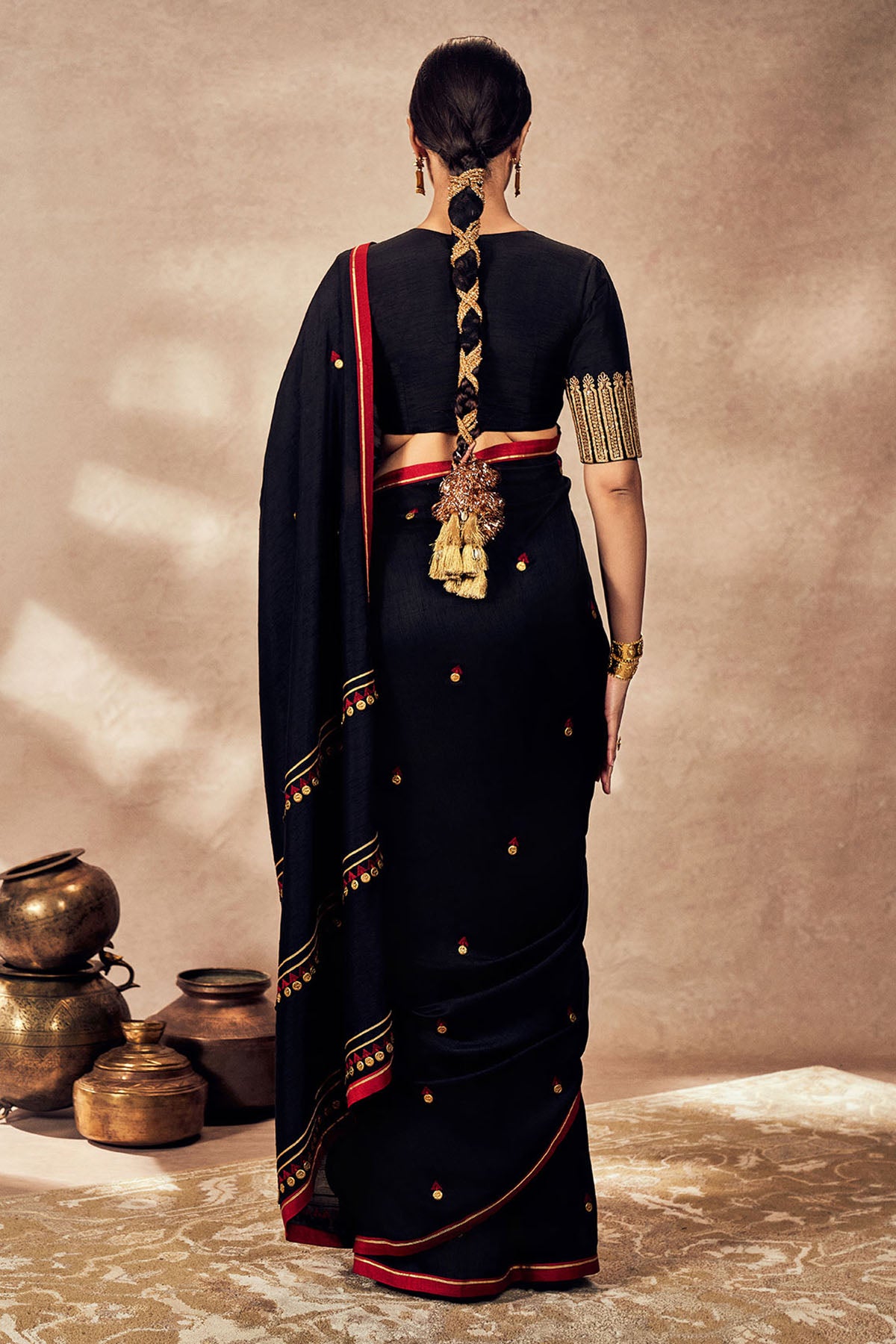 Black Coin Work Saree