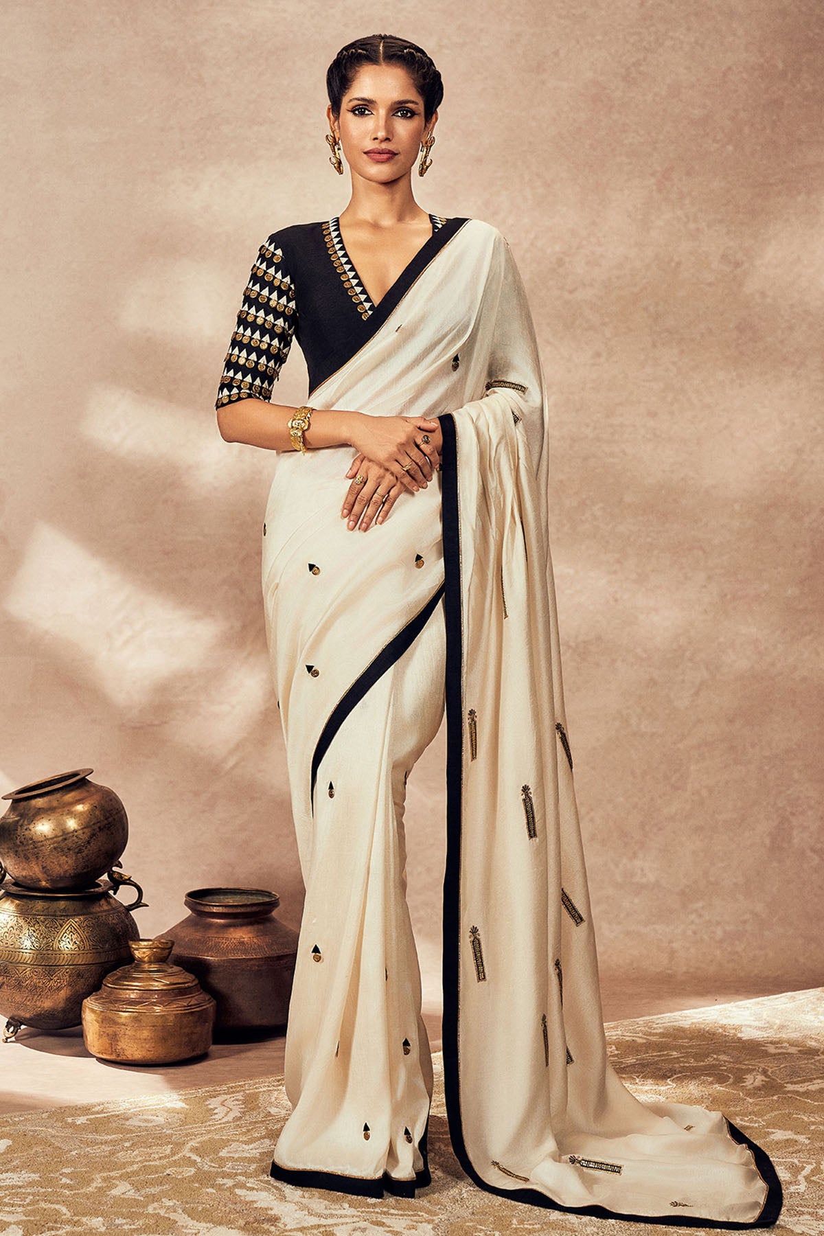 Ivory Coin Work Saree