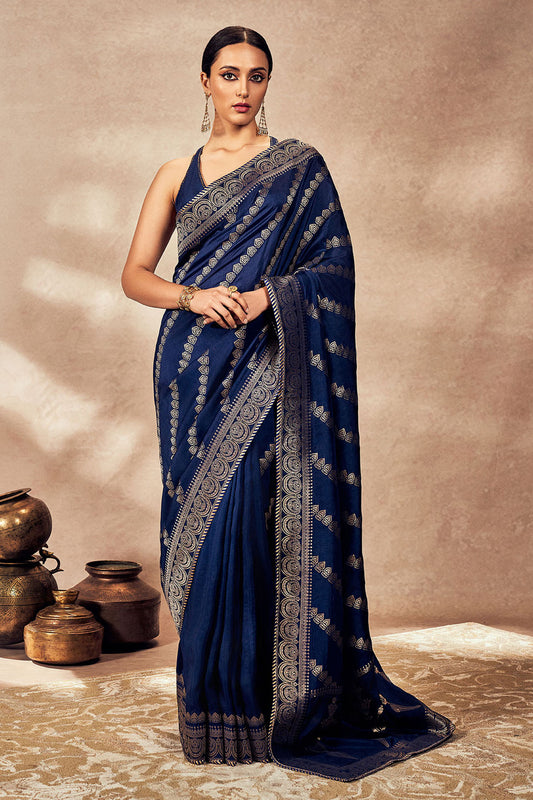 Navy Blue Jacquard Saree