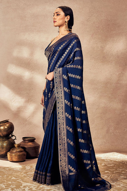 Navy Blue Jacquard Saree