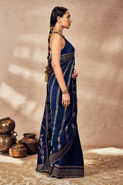 Navy Blue Jacquard Saree