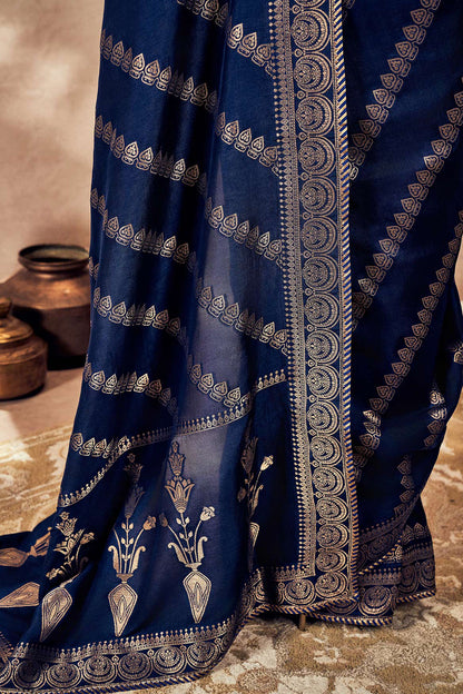 Navy Blue Jacquard Saree