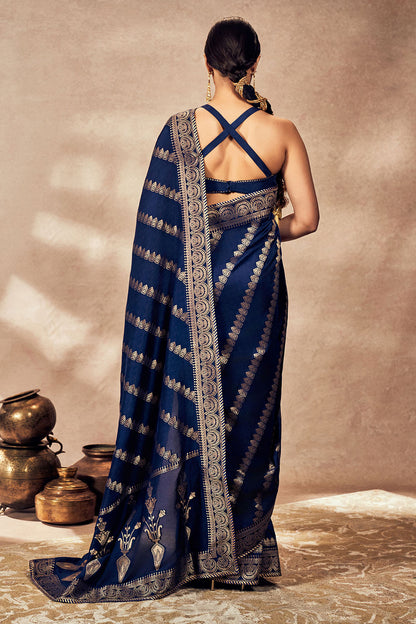 Navy Blue Jacquard Saree