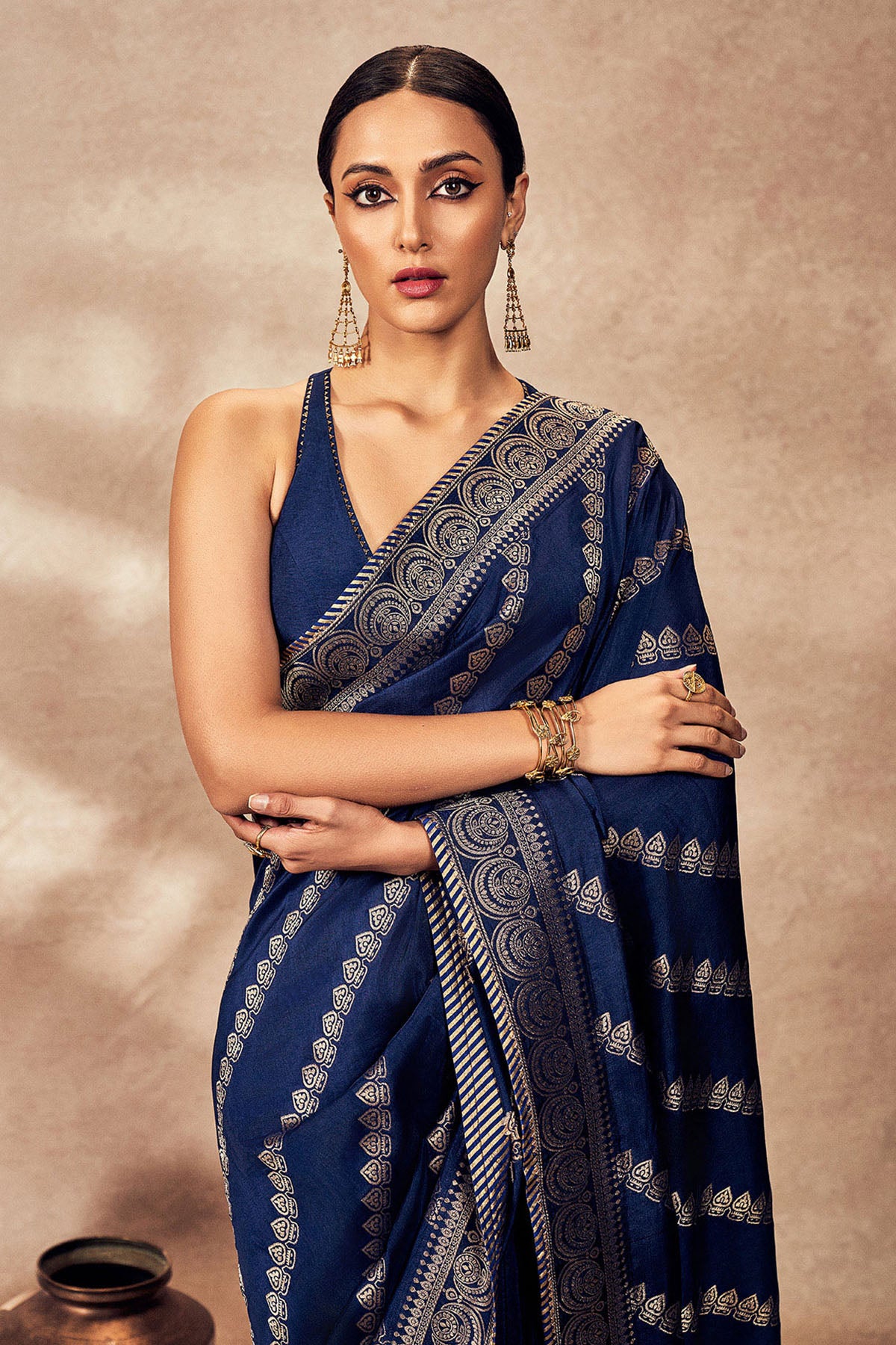 Navy Blue Jacquard Saree