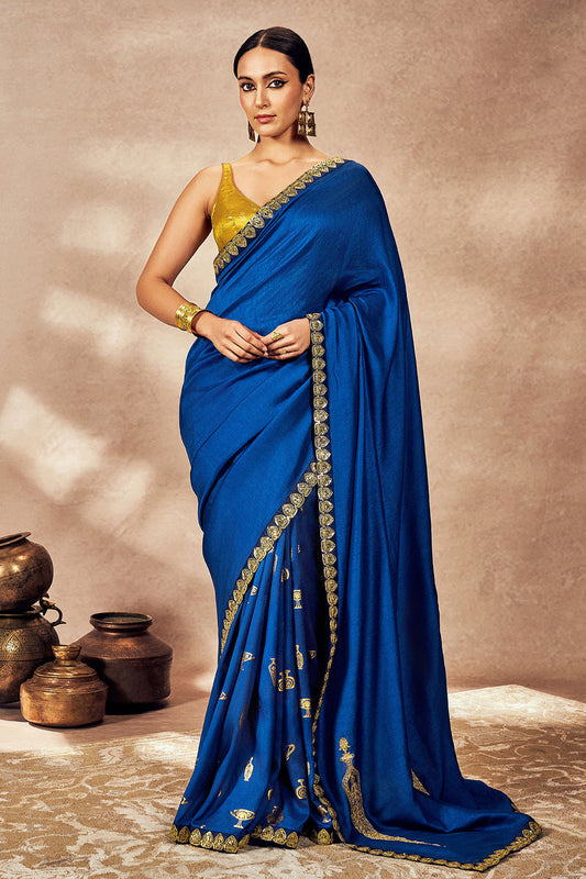 Blue Potters Touch Saree