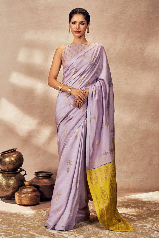 Lime And Lilac Jacquard Saree