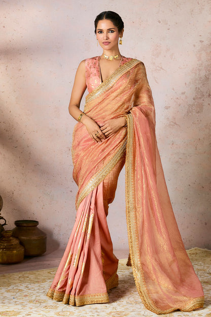 Peach Palm Blooms Tissue Saree