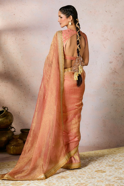 Peach Palm Blooms Tissue Saree