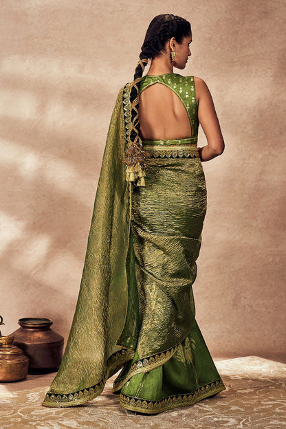 Green Palm Blooms Tissue Saree