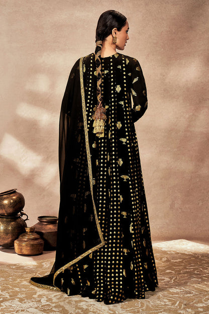 Black Gold Potters Touch Anarkali Set