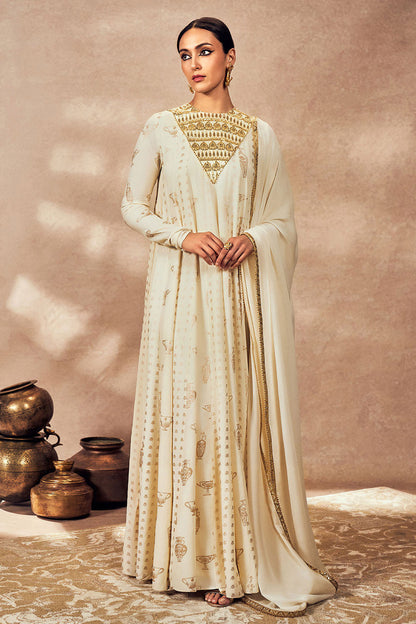 Ivory Potters Touch Anarkali Set