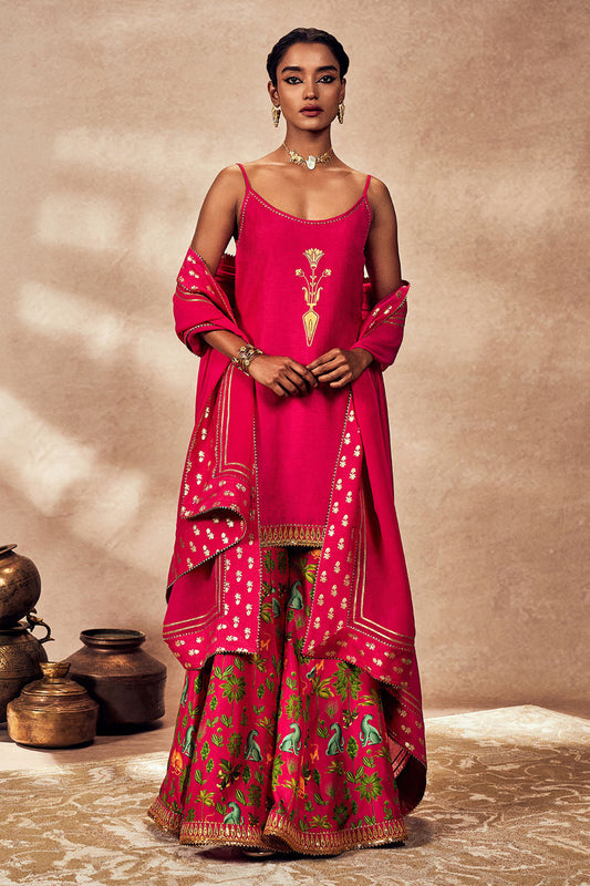 Pink Tropical Rhapsody Sharara Set