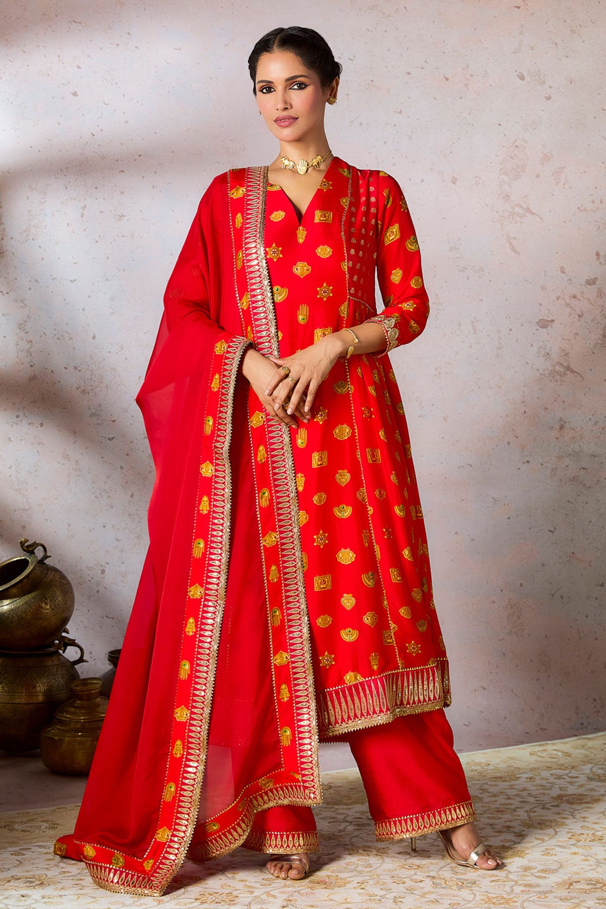 Red Trinkets Kurta Set