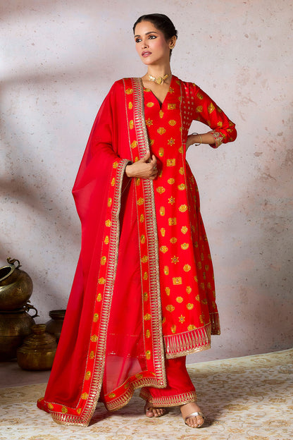 Red Trinkets Kurta Set