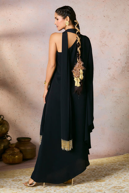 Black Tropical One Shoulder Kaftan