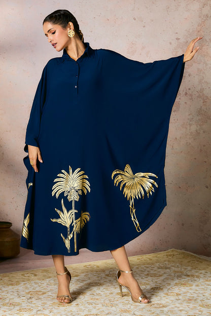 Blue Palm Foil Kaftan