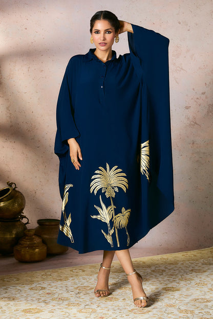 Blue Palm Foil Kaftan