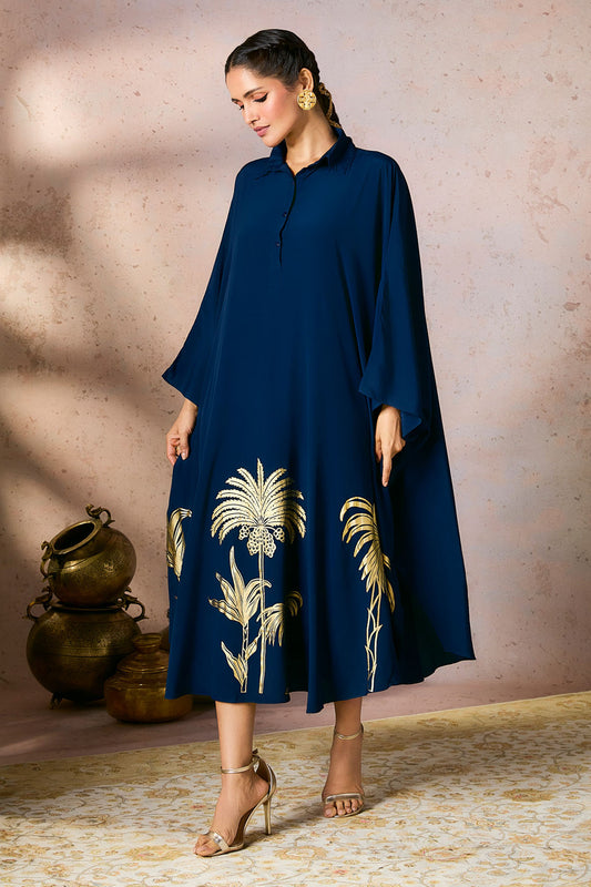 Blue Palm Foil Kaftan