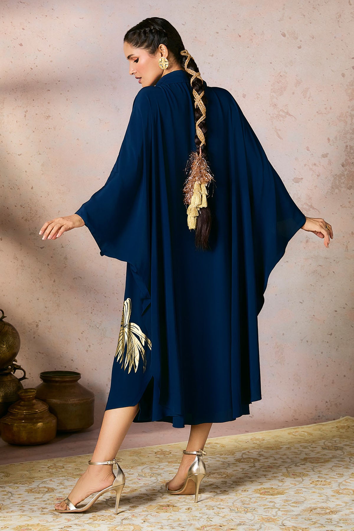 Blue Palm Foil Kaftan