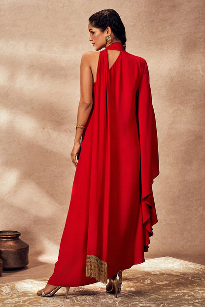 Red Tropical One Shoulder Kaftan