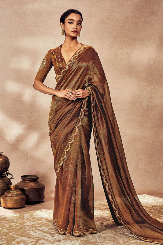 Brown Madakal Tissue Saree