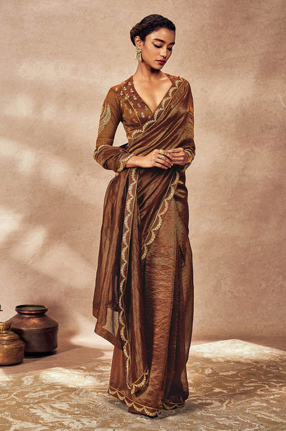 Brown Madakal Tissue Saree