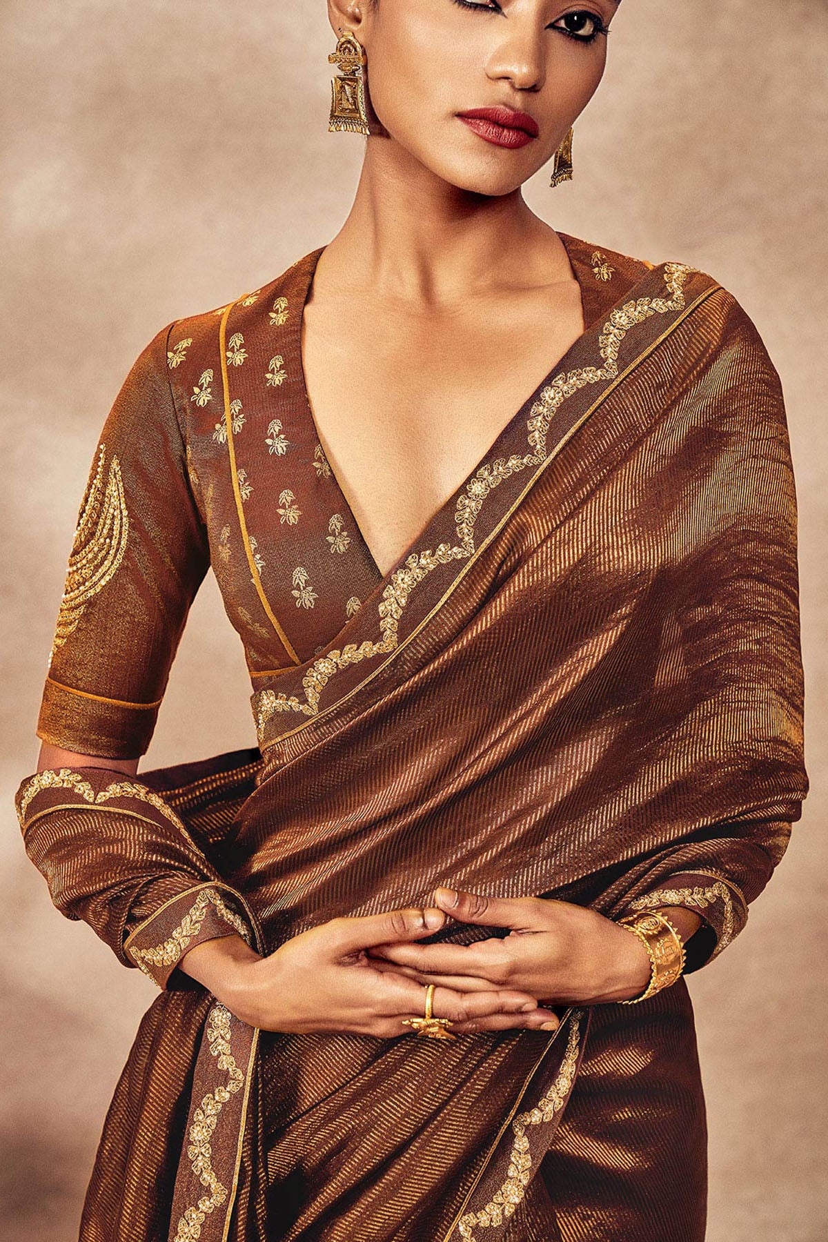 Brown Madakal Tissue Saree