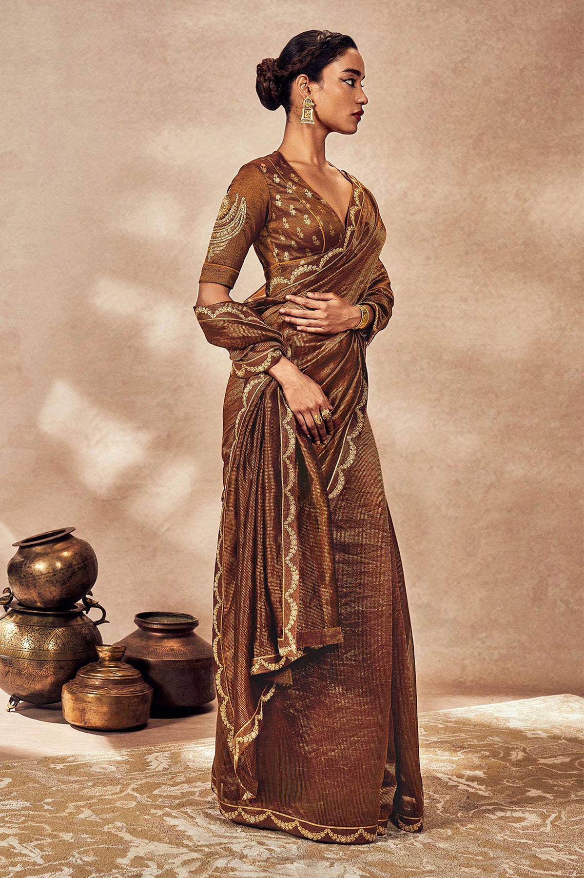 Brown Madakal Tissue Saree