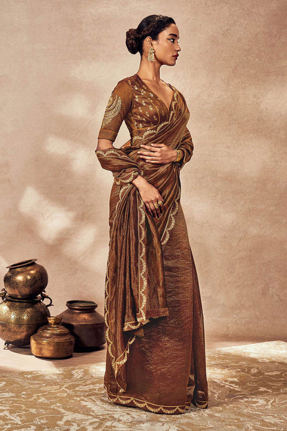 Brown Madakal Tissue Saree